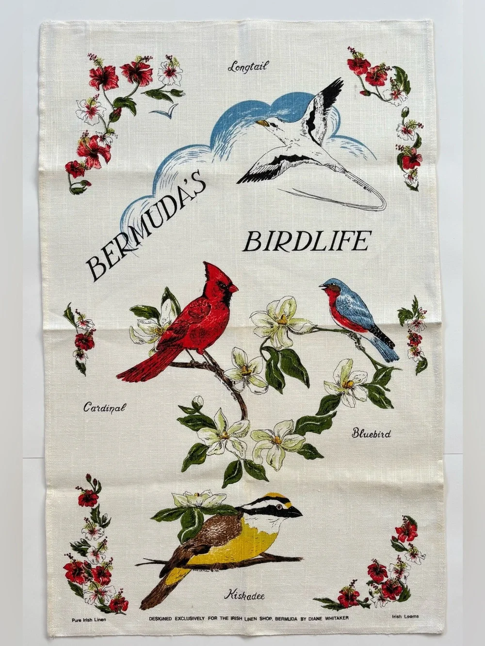 Vintage Bermuda's Birdlife Linen Tea Towel Diane Whitaker Design